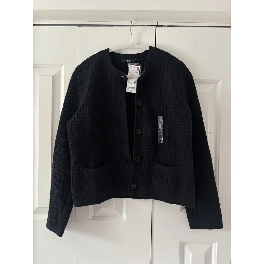 UNIQLO Women’s Black Knitted Short Jacket M - Picture 2 of 5